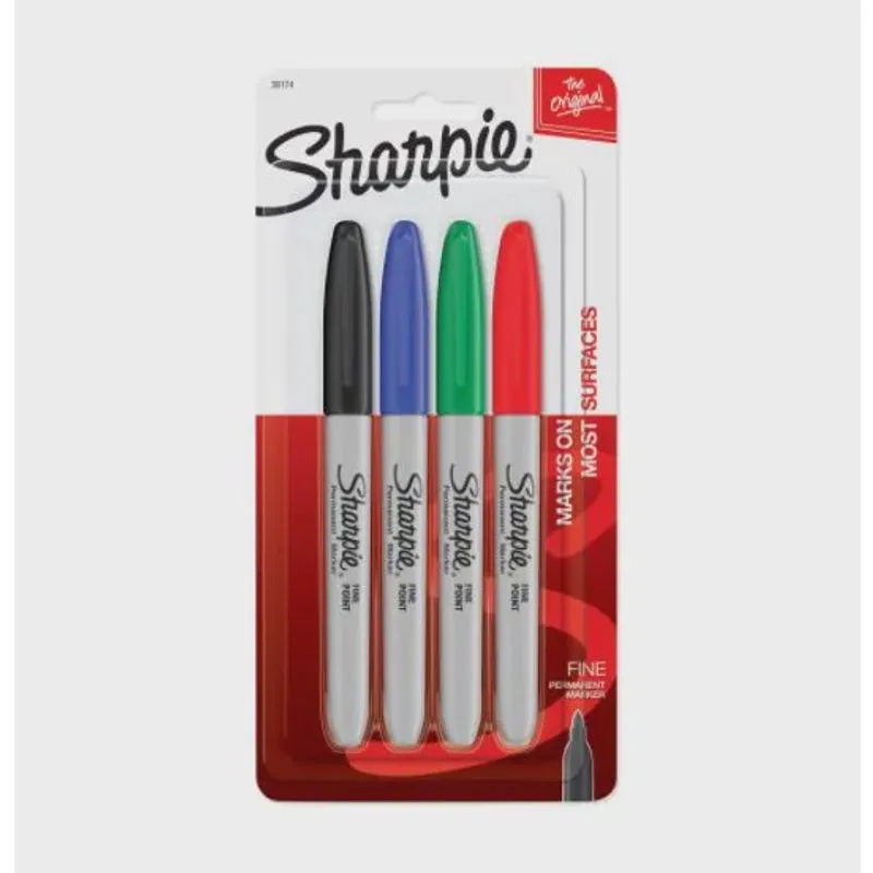 Marcador permanente Sharpie fino c/ 4 - Preto, Azul, Vermelho e Verde
