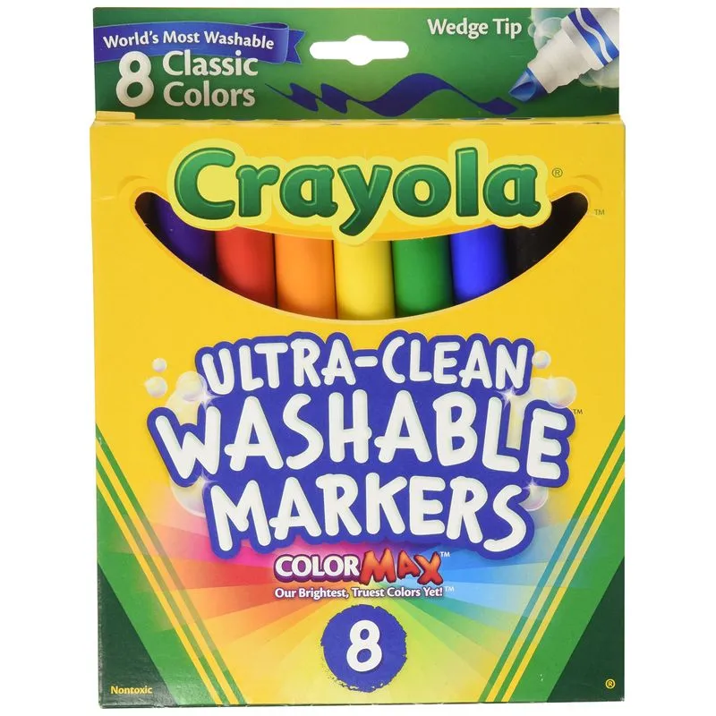 Marcadores Crayola Ultra Clean, Laváveis, Com Ponta De Cunha, 8 Cores