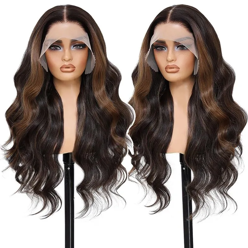 Peruca Frontal De Renda Sintética Sheshakewave Highlight Brown 70cm