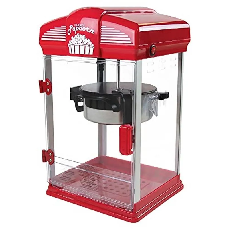 West Bend Stir Crazy Movie Theater Popcorn Popper, Máquina Gourmet Popcorn Maker com chaleira de pipoca antiaderente, ferramenta de medição e colher de pipoca para máquina de pipoca, 4 Qt., Vermelho