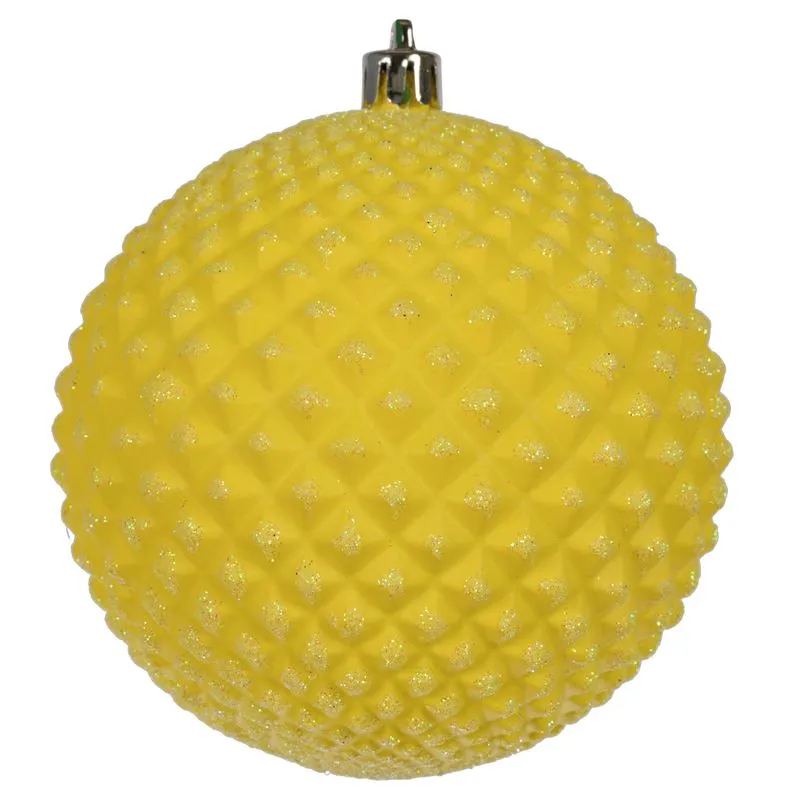Ornament Vickerman Yellow Durian Glitter Ball, 4 Cm, Pacote Com 6