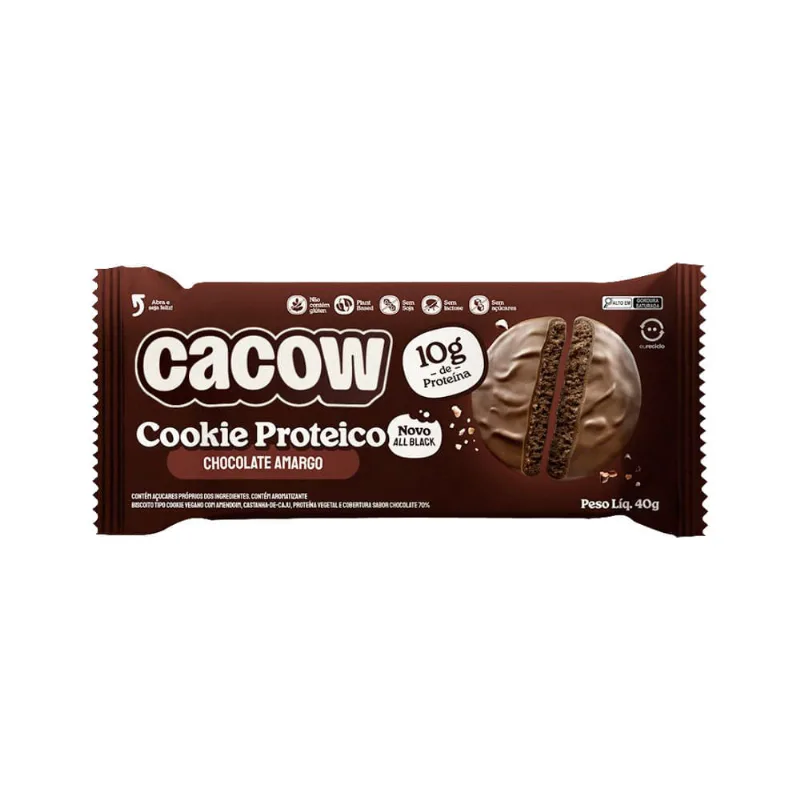 Biscoito Cacow Cookie Proteico All Black Chocolate Amargo 40gr