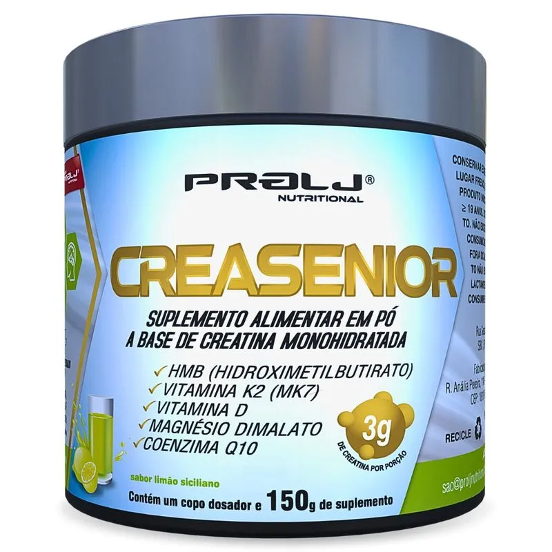 Creasenior Creatina Monohidratada com HMB, Magnésio Dimalato, Vitamina K e Vitamina D | 150 Sabor Limão CREASENIOR CREATINA MONOHIDRATADA 150g SABOR LIMÃO