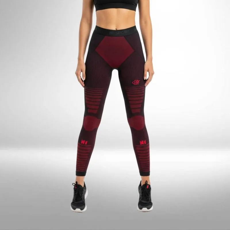 Calça De Compressão Preto Vermelho G Flamengo Knit 3D 15-25 Mmhg Suporte Muscular Sem Costura N1 Sport