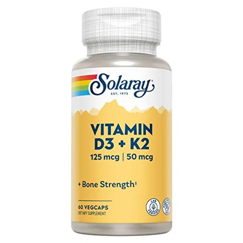 | De Vitamina Solaray D3 + K2 Para Suporte Imunológico, Absorção De Cálcio E Suporte Para Sistemas Cardiovasculares Saudáveis E Artéri