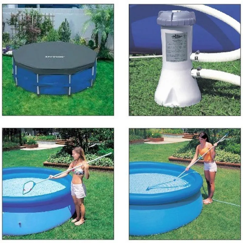 Bomba filtrante intex 2006 lh 110v + kit de limpeza + capa intex 3,66 M estrutural