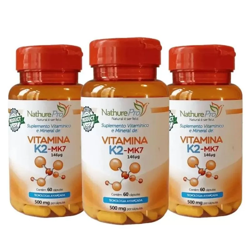 Kit 3x Vitamina K2-mk7 (60 Cápsulas) 500mg - Nathurepro