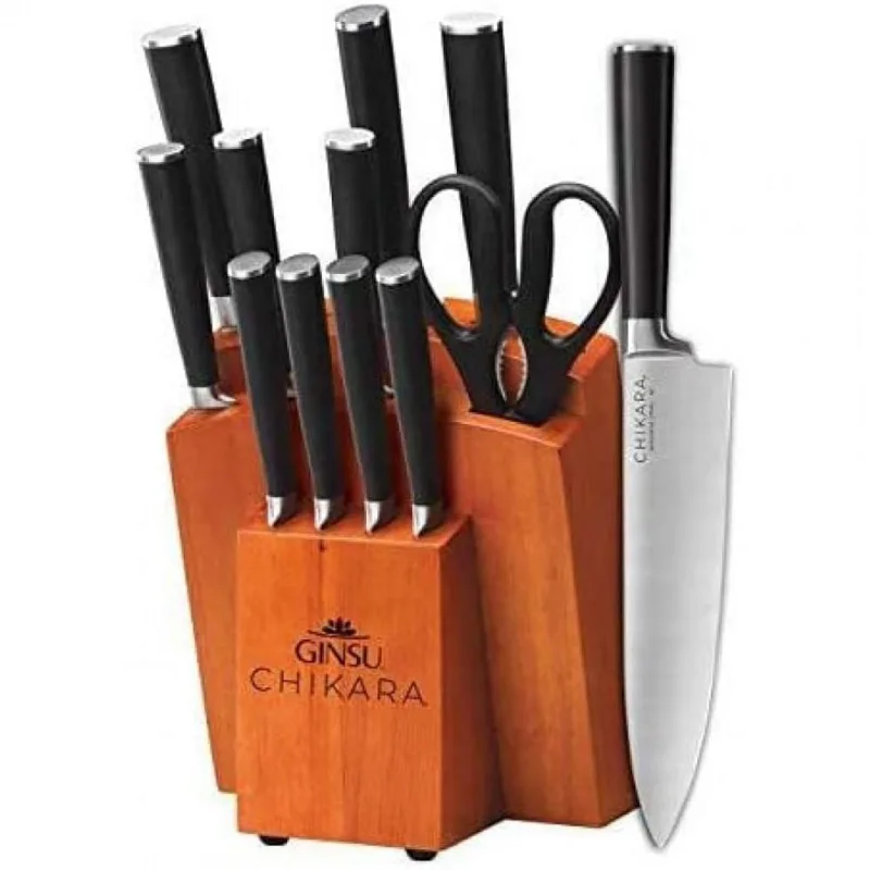 Ginsu 07132DS Conjunto de Facas em Aço Inoxidável com Bloco de Bancada, 12 Peças, Preto