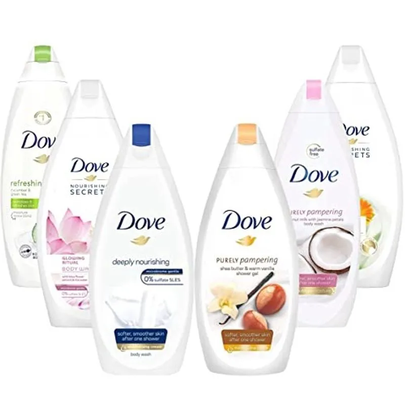 Dove Body Wash Variety profundamente nutritivo, mimos de karité, pepino refrescante, jasmim de coco puramente mimo, revigorante, ritual brilhante, 25,3 onças, pacote com 6
