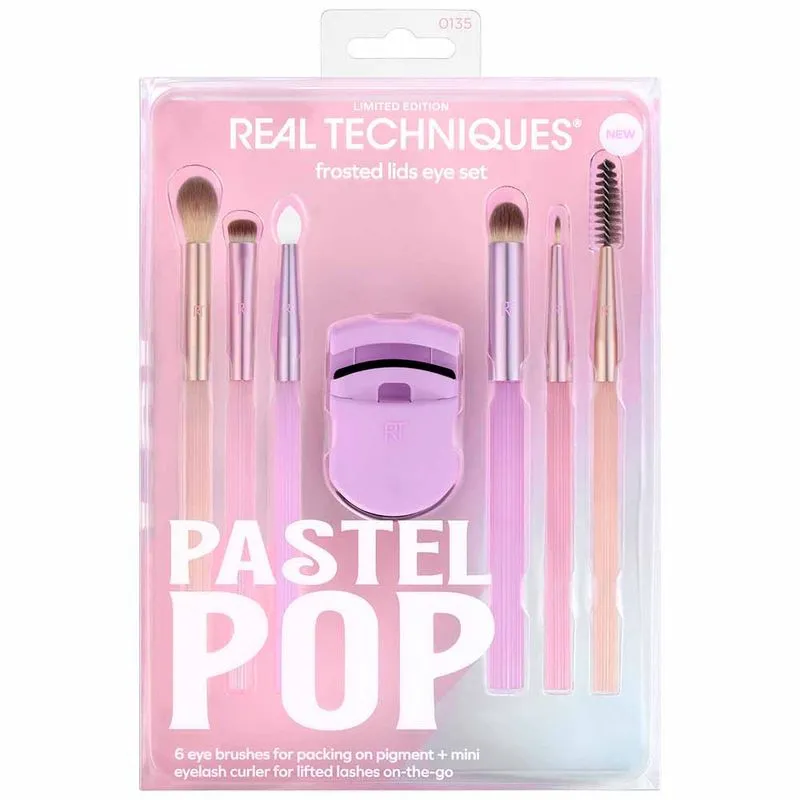 Kit Real Techniques Pastel Pop Frosted Lids Eye 6 Pincéis + Mini Curvador Kit