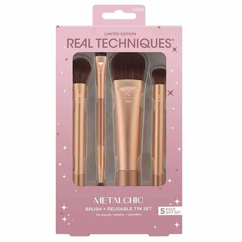 Kit de Pincéis Real Techniques Metalchic com Pincéis e Estojo Reutilizável Kit