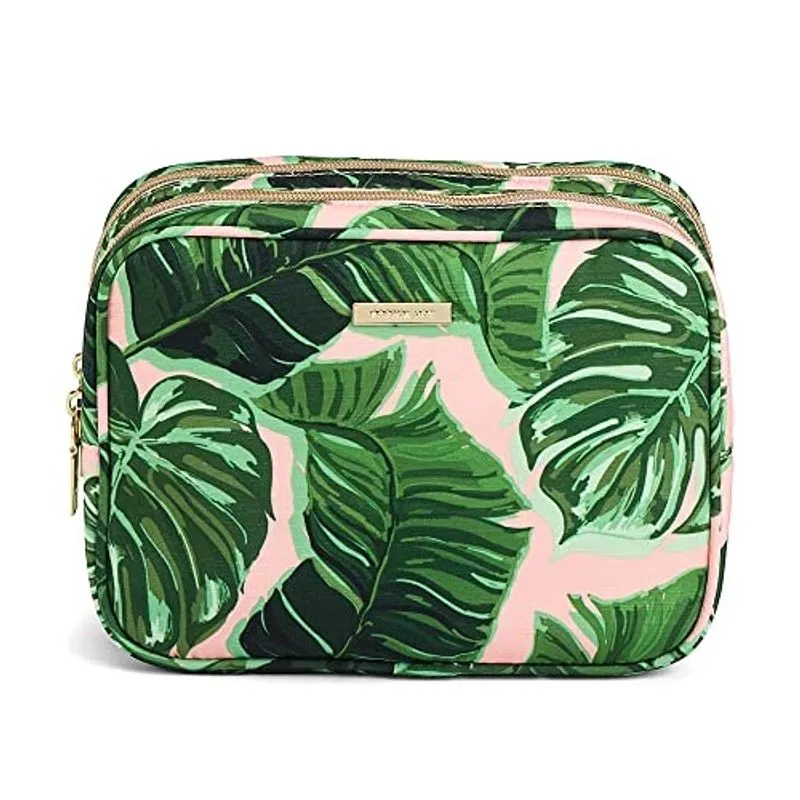 Conair Duplo Zíper Organizador Bolsa de Viagem para Mulheres, Bolsa de Maquiagem, Bolsa Cosmética em Pink Palm Print Sophia Joy by Conair
