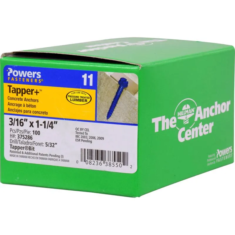 Âncora De Parafuso De Concreto Hillman Tapper 3/16 Pol. Aço 3d 100 Unidades