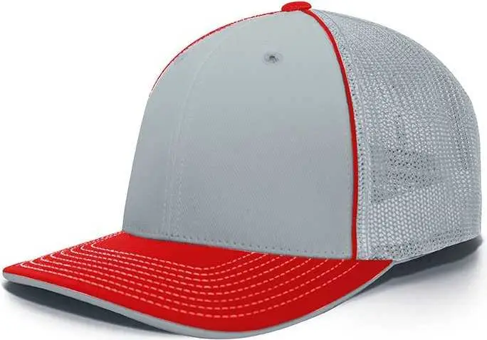 Pacific Headwear 404F Trucker Flexfit Cap - Silver Red Gray-Light Red / 6 7/8" 7 3/8"