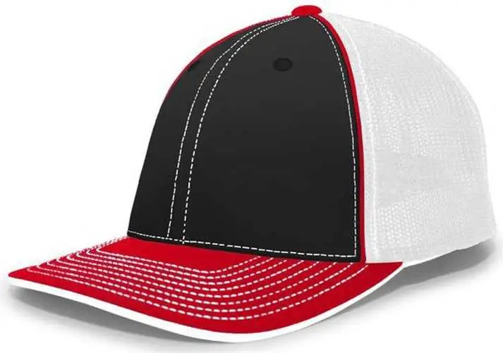 Pacific Headwear 404F Trucker Flexfit Cap - Black White Red Black Red / 7 3/8" 8"