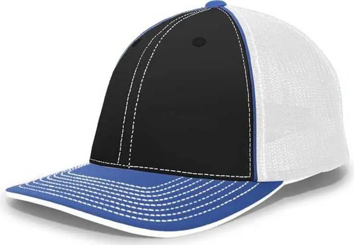 Pacific Headwear 404F Trucker Flexfit Cap - Black White Royal Black Blue-Royal / 6 7/8" 7 3/8"