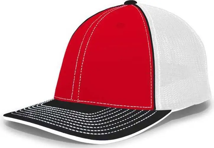 Pacific Headwear 404F Trucker Flexfit Cap - Red White Black Red White / 6 1/2" 7"