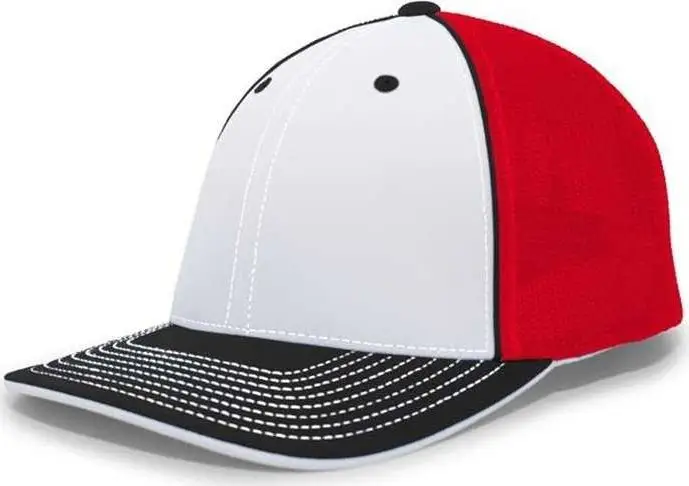 Pacific Headwear 404F Trucker Flexfit Cap - White Red Black White Red / 6 7/8" 7 3/8"