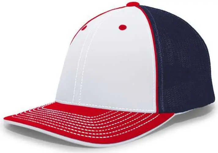 Pacific Headwear 404F Trucker Flexfit Cap - White Navy Red White Blue-Navy / 7 3/8" 8"