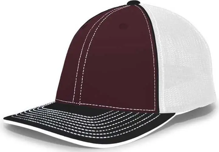 Pacific Headwear 404F Trucker Flexfit Cap - Maroon White Black Red-Maroon White / 6 1/2" 7"