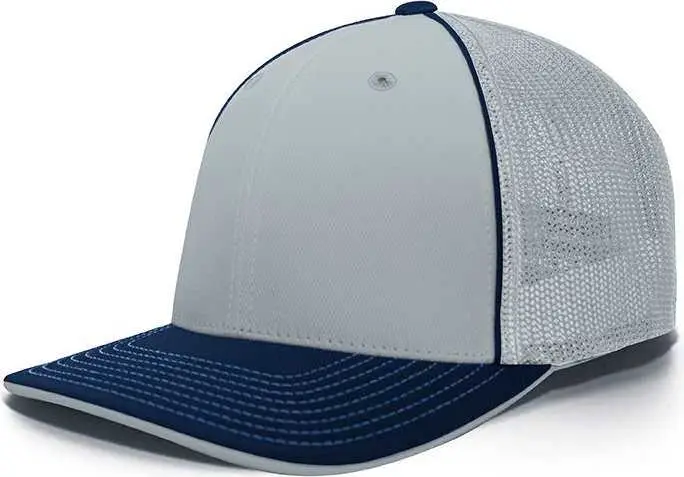 Pacific Headwear 404F Trucker Flexfit Cap - Silver Navy Gray-Light Blue-Navy / 7 3/8" 8"