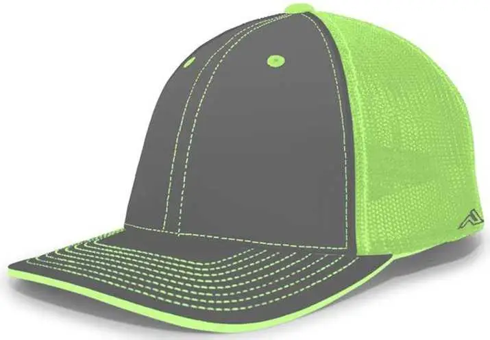 Pacific Headwear 404F Trucker Flexfit Cap - Graphite Neon Green Graphite Gray-Dark Green-Neon / 6 7/8" 7 3/8"