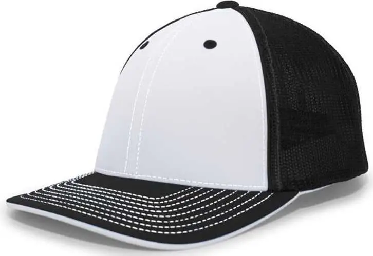Pacific Headwear 404F Trucker Flexfit Cap - White Black Black White Black / 6 1/2" 7"