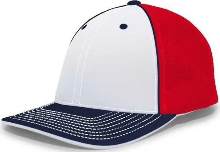 Pacific Headwear 404F Trucker Flexfit Cap - White Red Navy White Red / 6 7/8" 7 3/8"