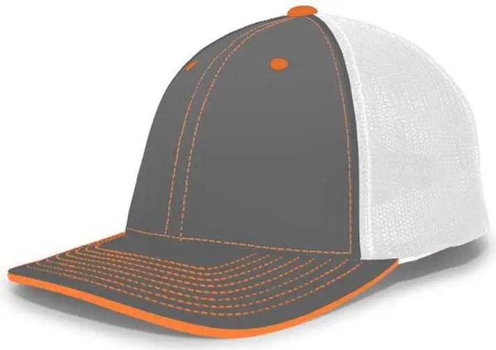 Pacific Headwear 404F Trucker Flexfit Cap - Graphite White Neon Orange Gray-Dark White / 7 3/8" 8"