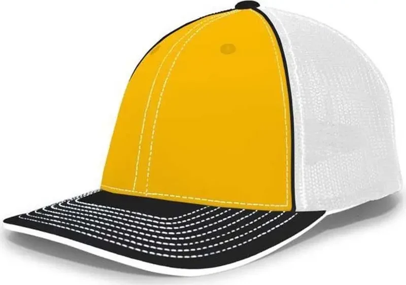 Pacific Headwear 404F Trucker Flexfit Cap - Gold White Black Yellow-Gold Black / 7 3/8" 8"