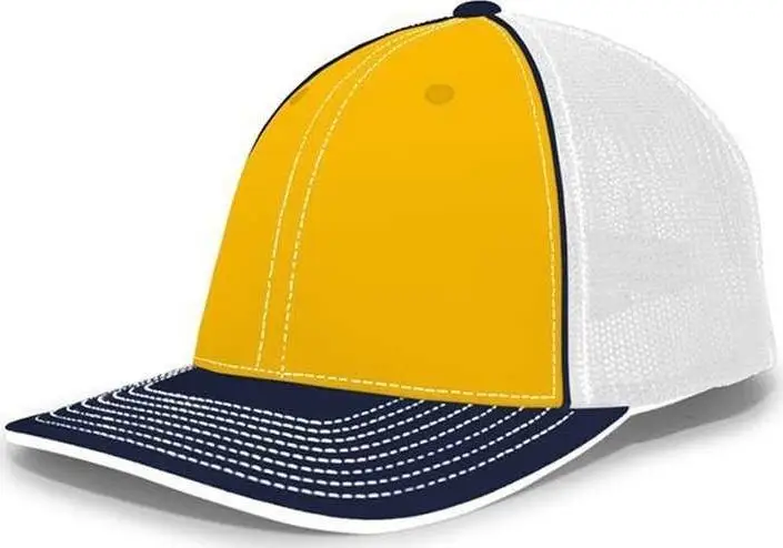 Pacific Headwear 404F Trucker Flexfit Cap - Gold White Navy Yellow-Gold Blue-Navy / 7 3/8" 8"