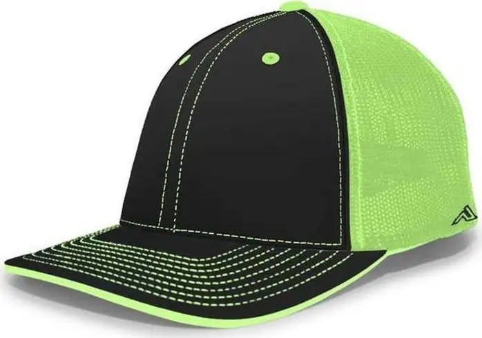 Pacific Headwear 404F Trucker Flexfit Cap - Black Neon Green Black Black Green-Neon / 7 3/8" 8"