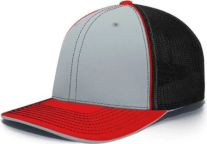 Pacific Headwear 404F Trucker Flexfit Cap - Silver Black Red Gray-Light Black / 6 7/8" 7 3/8"