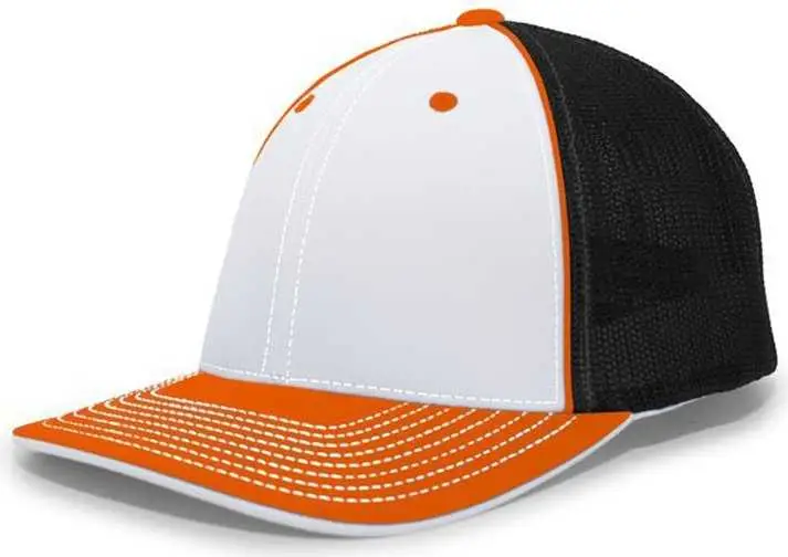 Pacific Headwear 404F Trucker Flexfit Cap - White Black Orange White Black / 6 1/2" 7"