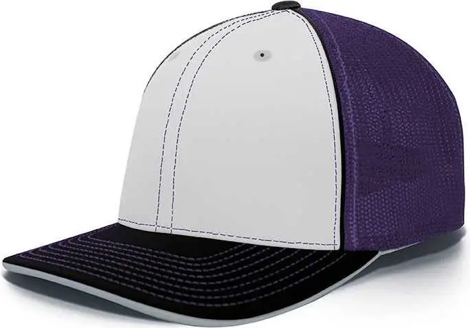 Pacific Headwear 404F Trucker Flexfit Cap - White Purple Black White Purple / 6 7/8" 7 3/8"