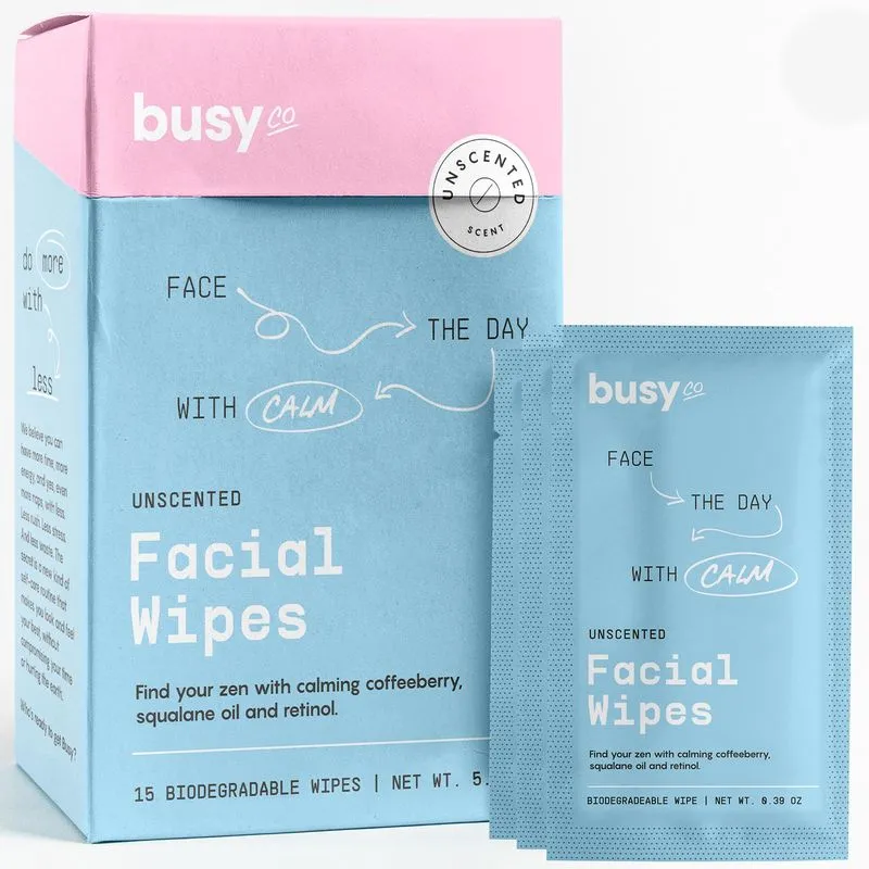 Toalhetes Faciais Busyco Calm Line, Iluminadores, Sem Perfume, 15 Quilates