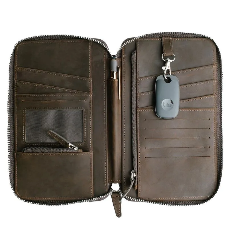 Porta-passaportes Zero Grid Leather Rfid Blocking Mocha