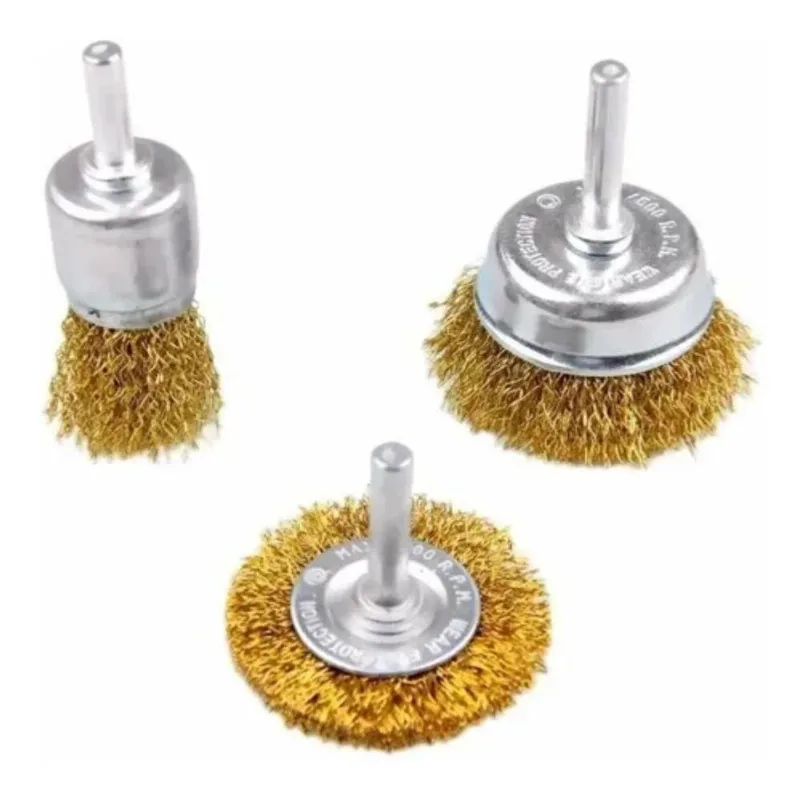Escova De Aço Pincel 3 Pcs Com Haste Para Uso Em Furadeira