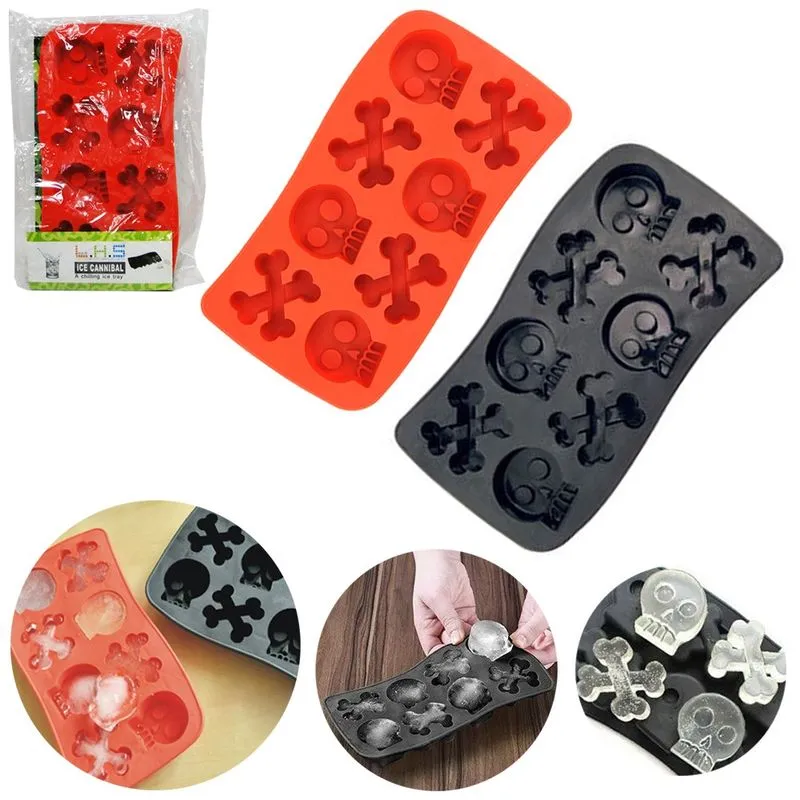 Forma De Gelo Com 8 Cavidades Caveira De Silicone Colors 21x11cm - 2 pçs