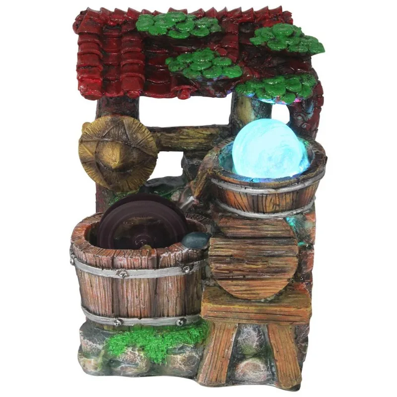 Fonte De Água Cascata Roda D'água Decoração Em Resina - 220v