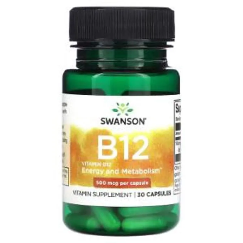 Vitamina B12, Cynocobalamina, 500 mcg, 30 Cápsulas Swanson, Importado