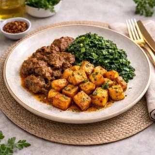 Carne de Panela, Batata Doce Assada e Couve Refogada : 240_g