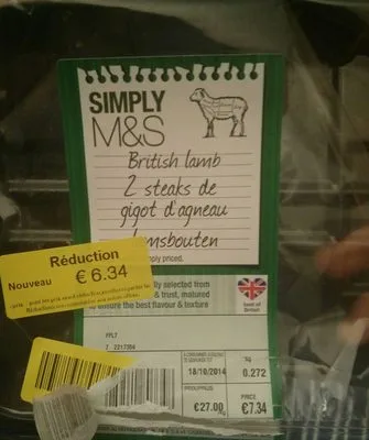 2 Steaks de Gigot d'Agneau Britannique