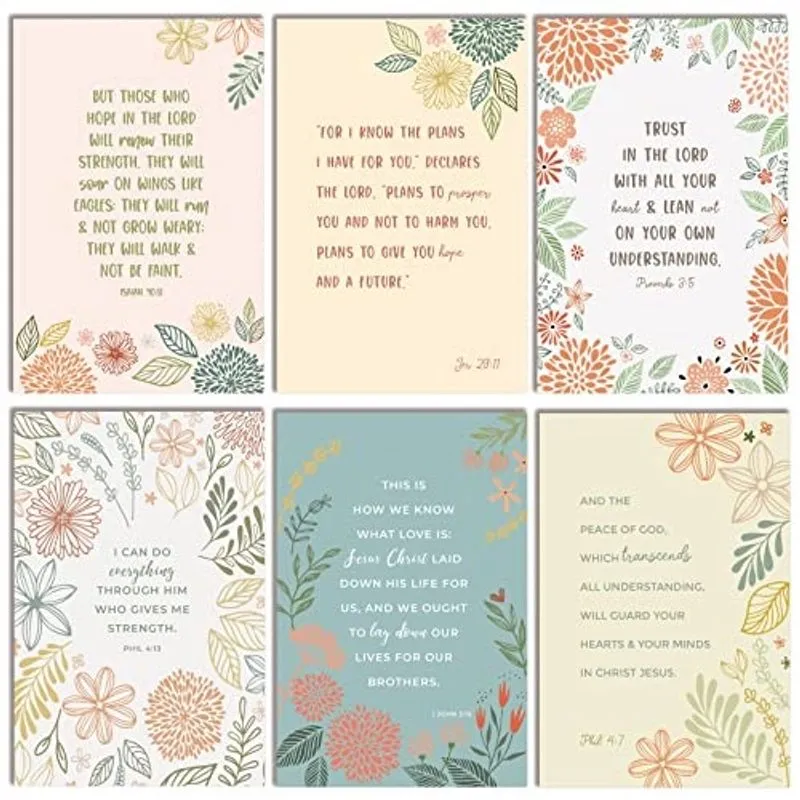 50 Pacotes de Cartões de Felicitações Cristãs Inspiradoras com Envelopes, 6 Versículos da Bíblia, 6 Designs, 4 x 6 Polegadas, Cartões de Encorajamento, Cartões de Anotações das Escrituras para Todas a