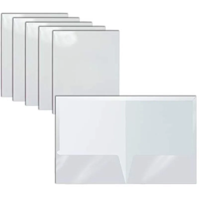 2 Pastas de papel branco laminado brilhante de bolso, tamanho da carta, 25 pacotes, portfólios de papel branco por melhores produtos de escritório, caixa de 25 pastas brancas