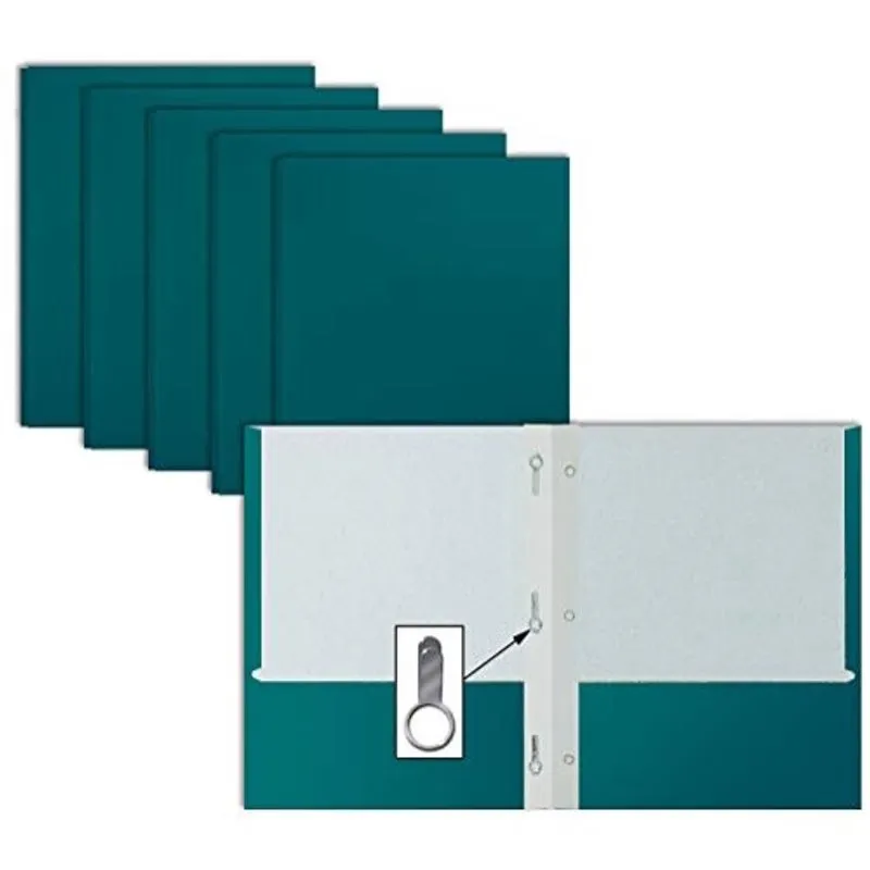 Papel Teal 2 Pastas de Bolso com Prongs, 50 Pack, por Better Office Products, Textura Fosca, Pastas de Papel Tamanho Carta, 50 Pacote, com 3 Clipes de Fixação de Pinos de Metal, Teal