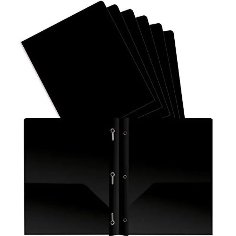 Melhores Produtos de Escritório Plástico Preto 2 Pastas de Bolso com Pinos, Peso Pesado, Pastas Poli de Tamanho de Carta, 24 Pacotes, com 3 Pinos de Metal Clipes de Fixador, Preto