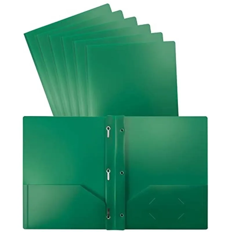 Melhores Produtos de Escritório Plástico Verde 2 Pastas de Bolso com Pontas, Peso Pesado, Pastas Poli de Tamanho de Carta, 24 Pacote, com 3 Pinos de Metal Clipes de Fixador, Verde