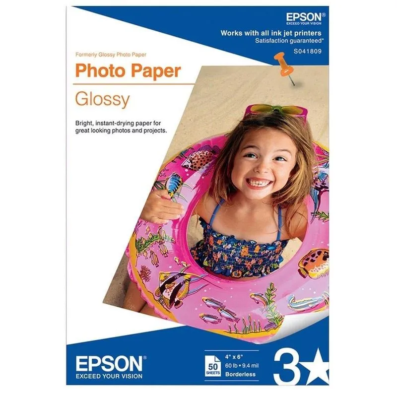 Papel Fotográfico Epson 10x15cm 200 G/m² Glossy S041809 50 Folhas