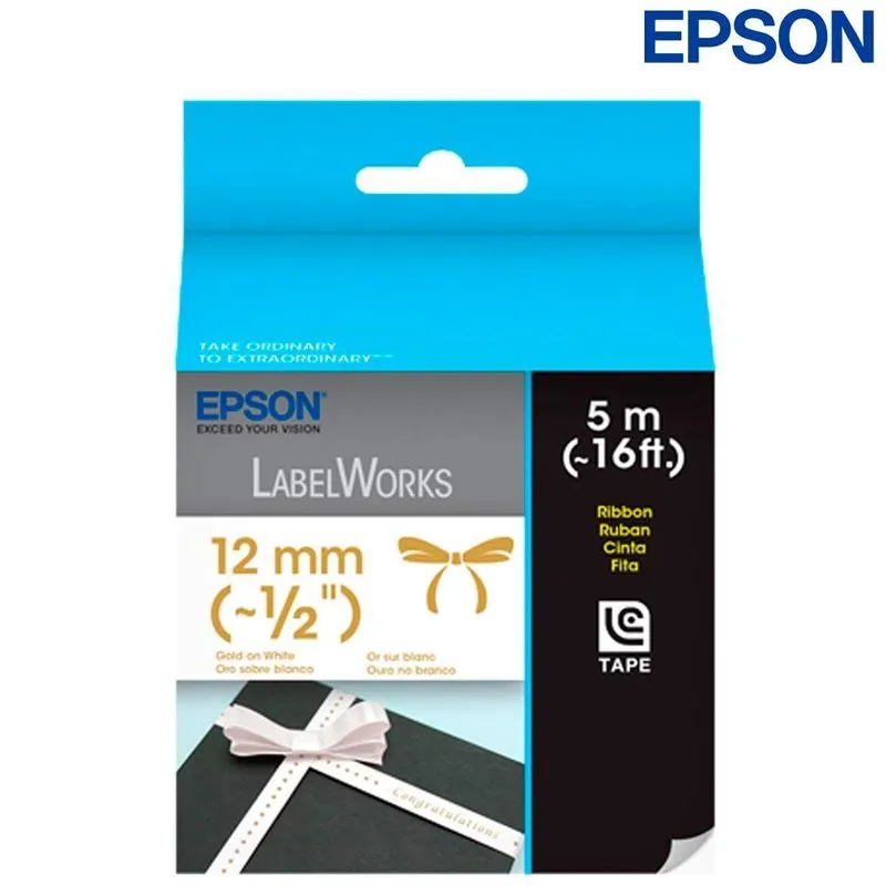 Fita Epson Lc-4wkk5 12mm Tecido Dourado No Branco Rotulador